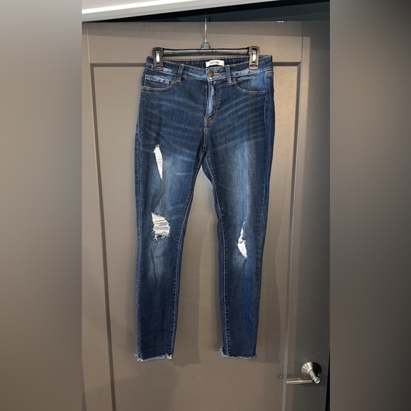 Refuge Dark Blue Distressed Skinny Jeans - Picture 1 of 5